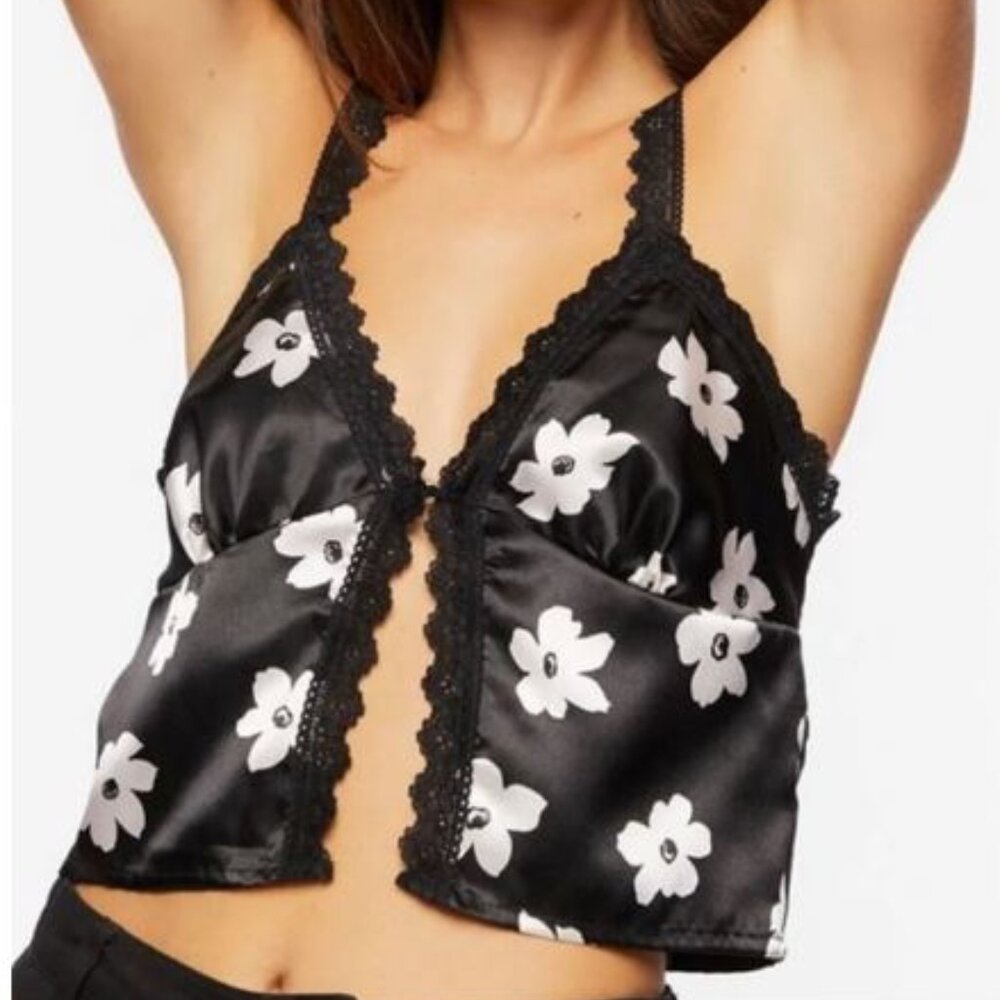 Forever 21 Floral Satin Open Top Size Small